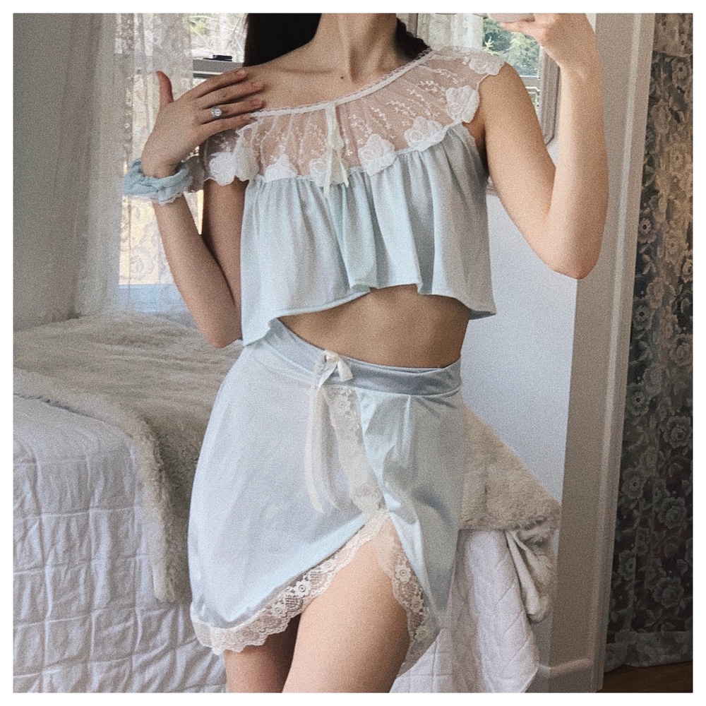 Vintage Dior Pale Blue Skirt Scrunchie Set Boho